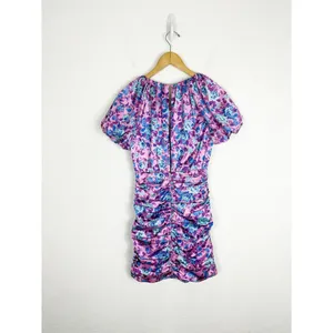 For Love & Lemons Tahiti Ruched Mini Dress Small Purple Floral Satin Cottagecore thumbnail 14