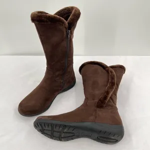 Bass FlexStep Loretta Chocolate Brown Faux Suede Fur Trim Tall Zip Boots Size 7 thumbnail 12