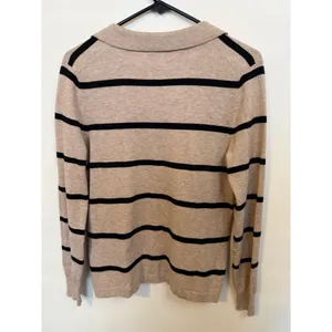 Bobeau Polo Sweater Women S Tan Black Excellent Striped V-Neck Knit Top thumbnail 6