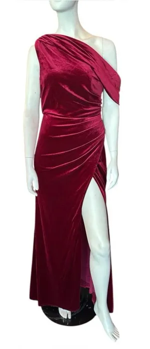 Monvelli Velvet One Shoulder Evening Gown Red Size 10 NWT thumbnail 1