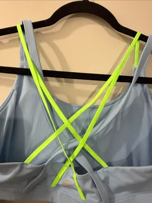 Fabletics Light Blue Sports Bra with Neon Green Strappy Back thumbnail 4