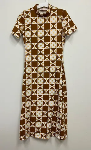 Lisa Says Gah Brown and White Geometric Mock neck Maxi Dress size S thumbnail 1