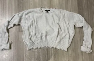Forever 21 White Ribbed Distressed Sweater thumbnail 2