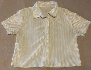 Lyaner Cream Pleated Short Sleeve Button Up Blouse White thumbnail 1