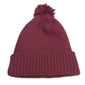 Patagonia Unisex Red Pom Pom Foldover Ribbed Knit Winter Beanie Hat One Size thumbnail 2