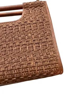 Fossil 75082 Brown Woven Raffia Tote Wood Handle Crossbody Bag One Size Women's thumbnail 8