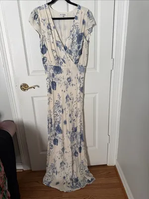 Reformation Cream Maxi Dress with Blue Floral Print Nayeli size 8 thumbnail 2