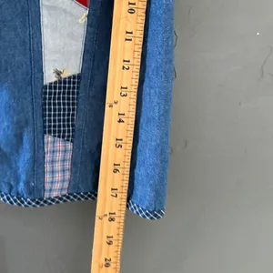 Vintage Patchwork Denim Vest Blue Red Plaid Floral Star Button Cottagecore Top thumbnail 6