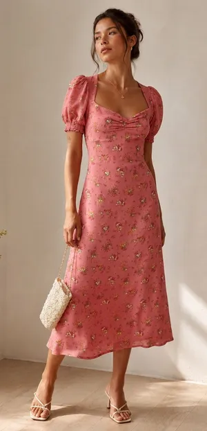 Reformation Midi Dress Luciana 0 Pink Floral Lace‎ Up Back Cottagecore Romantic thumbnail 1