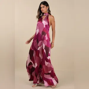 LULU’S Prime Poise Pink Multi Abstract Satin Halter Maxi Dress thumbnail 3