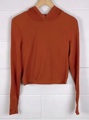 Athleta women’s flurry seamless cropped burnt orange hoodie thumbnail 1