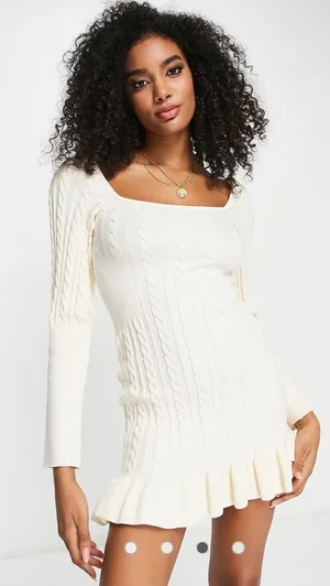 ASOS DESIGN long sleeve cable knit mini dress with frills lace up detail Size 8 thumbnail 1