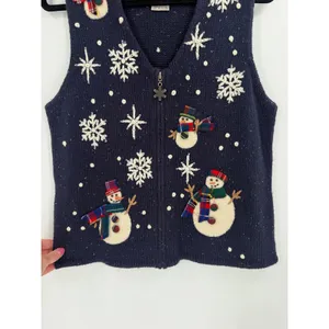 TimberLea Sweater Vest M Blue Snowman Snowflake Zip Up Grandmacore Christmas thumbnail 5