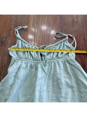 Princess Polly Sage Green Linen Blend Tie-Front Mini Dress - US 4 Festival thumbnail 8