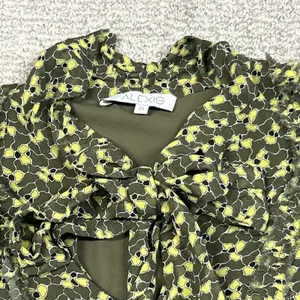 Alexis Top Womens Small Silk Neck Tie Sleeveless Blouse Lined Shirt Office Green thumbnail 2