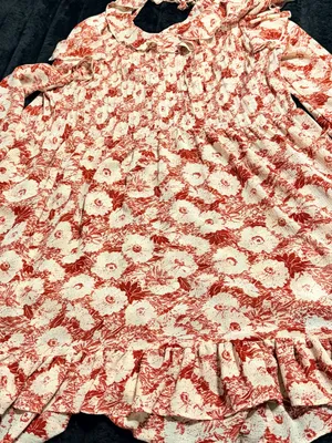 Free People Floral Red and Cream Ruffled Dress thumbnail 2
