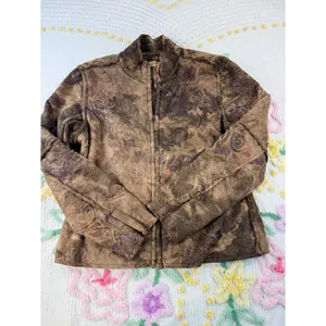 True Grit Dry‎ Goods Womens Brown Floral Fleece Full Zip Jacket Mock Neck Large thumbnail 2