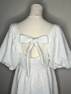 Free People White Textured Puff Sleeve Violet Mini Dress Bachelorette Rush thumbnail 5