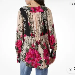 Free People Black and Pink Floral Blouse thumbnail 2