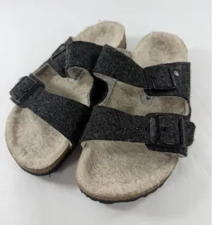Birkenstock Arizona Shearling Anthracite Wool Felt Sandals 36 L5 Narrow Black thumbnail 1