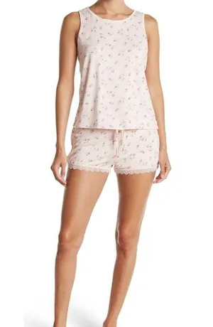 Flora Nikrooz Pink Floral Print Tank Top and Shorts 2 Piece Pajama Set NEW thumbnail 2