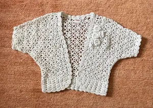 Justice White Crochet Knit Cardigan Girls Size 12/14 adult XS Floral Detail thumbnail 1