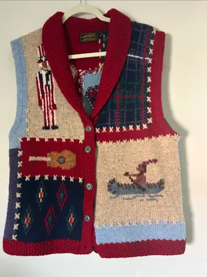 VTG Eddie Bauer Women’s Multicolor Button Front Patriotic Sweater Vest S/P thumbnail 1