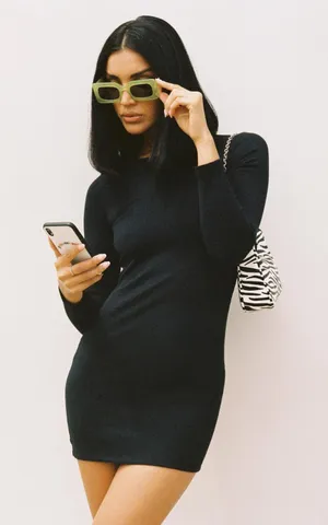 Princess Polly Black Mini Dress Long Sleeve thumbnail 2