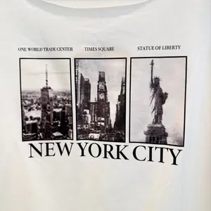 Shein Women’s XS White NYC Graphic Sweatshirt Off Shoulder Times Square Liberty thumbnail 3