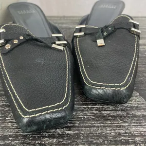 Stuart Weitzman Black Leather Slide On Square Toe Shoes 8.5 thumbnail 4