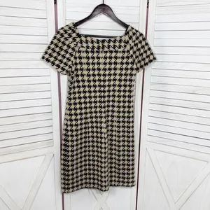 Dress Barn Houndstooth Textured Knit Cap Sleeve‎ Retro Sheath Dress Tan Black 4 thumbnail 8