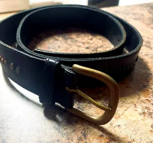 34” Brown Leather Belt with Pink, Purple, Yellow, Green Embroidered Flowers thumbnail 1