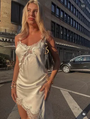 Zara Women’s Lace-Trim Satin Slip Mink Evening Dress in Cream thumbnail 5