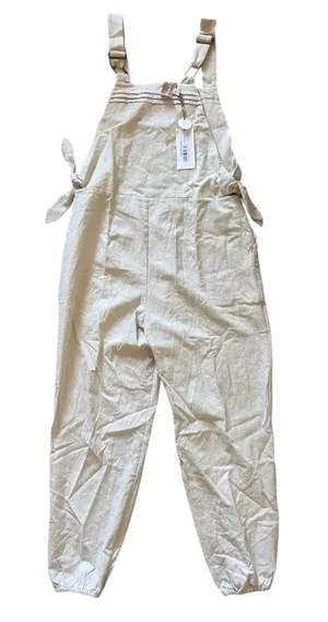 Cleobella Hand Printed Beige Linen Overalls | Small NWT thumbnail 1