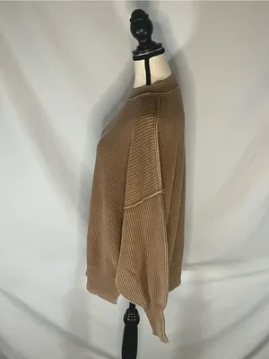 Aerie Love This Moment Brown Ribbed Sweater Shaker Stitch Side Slit Small thumbnail 2