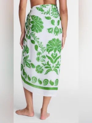 Time and Tru White & Green Floral Swim Sarong Cover-Up thumbnail 3