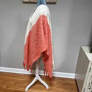 Urban Outfitters Nubby Ruana Shawl Pancho Wearable Scarf ivory Orange Tassels thumbnail 5
