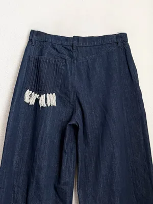 TORY BURCH Tilly Jean Fringe Pocket Dark Indigo High Rise Wide Leg Jeans Size 30 thumbnail 6