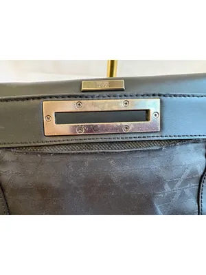 ZAC Zac Posen Black and Dark Brown Leather Structured Top Handle Bag with Detach thumbnail 6