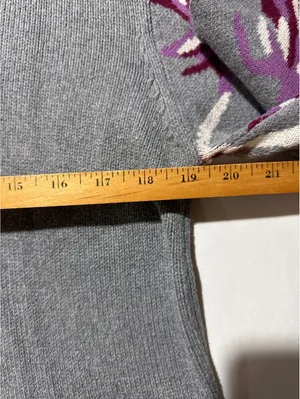cabi Medium Gray Turtleneck Sweater with Funky Purple Leafy thumbnail 6