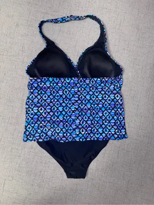 NWT Speedo Geometric Blue Pattern Tankini 2 Piece Swimsuit Size 14 thumbnail 5
