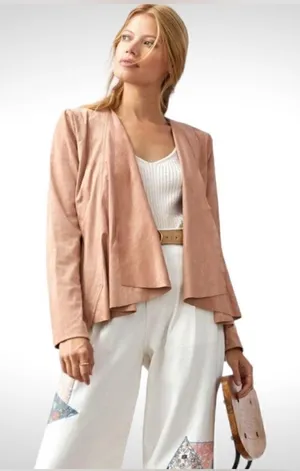 NWT Hutch Anthropologie Open Front Waterfall Jacket Vegan Suede Pink Size M thumbnail 1