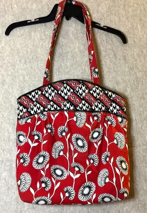 Vera Bradley Deco Daisy Retired 2011 Red Black White Floral Geometric Tote thumbnail 1