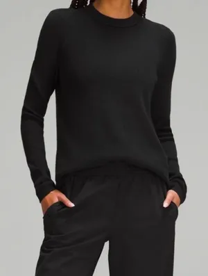 Lululemon Small Take It All Cotton Blend Sweater Crew Rib Lounge Comfy Black thumbnail 1