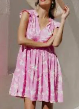 Petal & Pup Pink Cream Tiered Ruffle V-Neck Tropical Mini Sundress Size 4 thumbnail 1