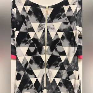 ELIZA J‎ Shift Dress Black Ivory Pink Geometric Short Sleeve Size 8 thumbnail 5