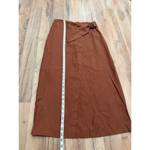 MNG Mango Brown Wrap Maxi Skirt Belted High Waist Viscose Blend Size M thumbnail 6