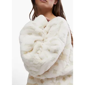NWOT Free People Cable Knit Faux Fur Oversized Sweatshirt | Ivory Cream Sz Small thumbnail 7