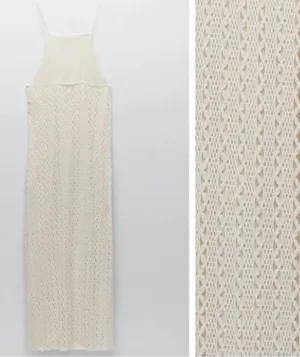 ZARA NWT BLOGGERS FAVORITE super BOHO ECRU BEIGE CROCHETED HALTER Maxi DRESS L thumbnail 7