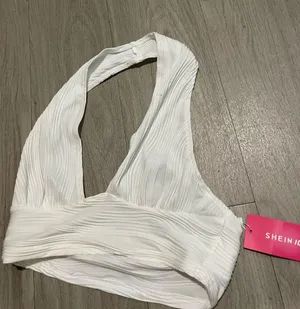 SHEIN White Ribbed Halter Crop Top thumbnail 1